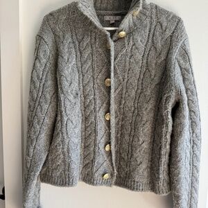 J.Crew Grey Cableknit Cardigan with Gold Buttons